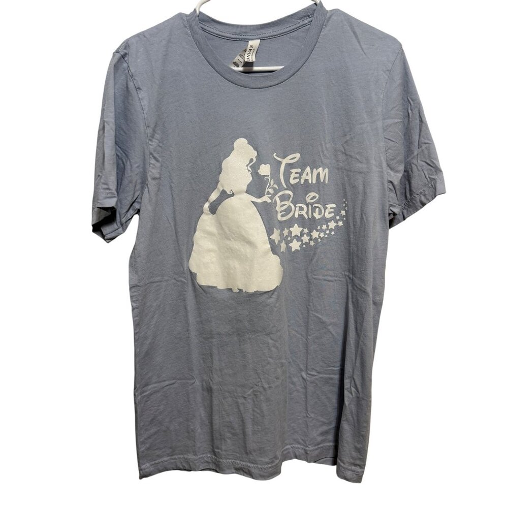 Team Bride T-Shirt Belle Beauty and Beast Large Blue Cotton Short Sleeve